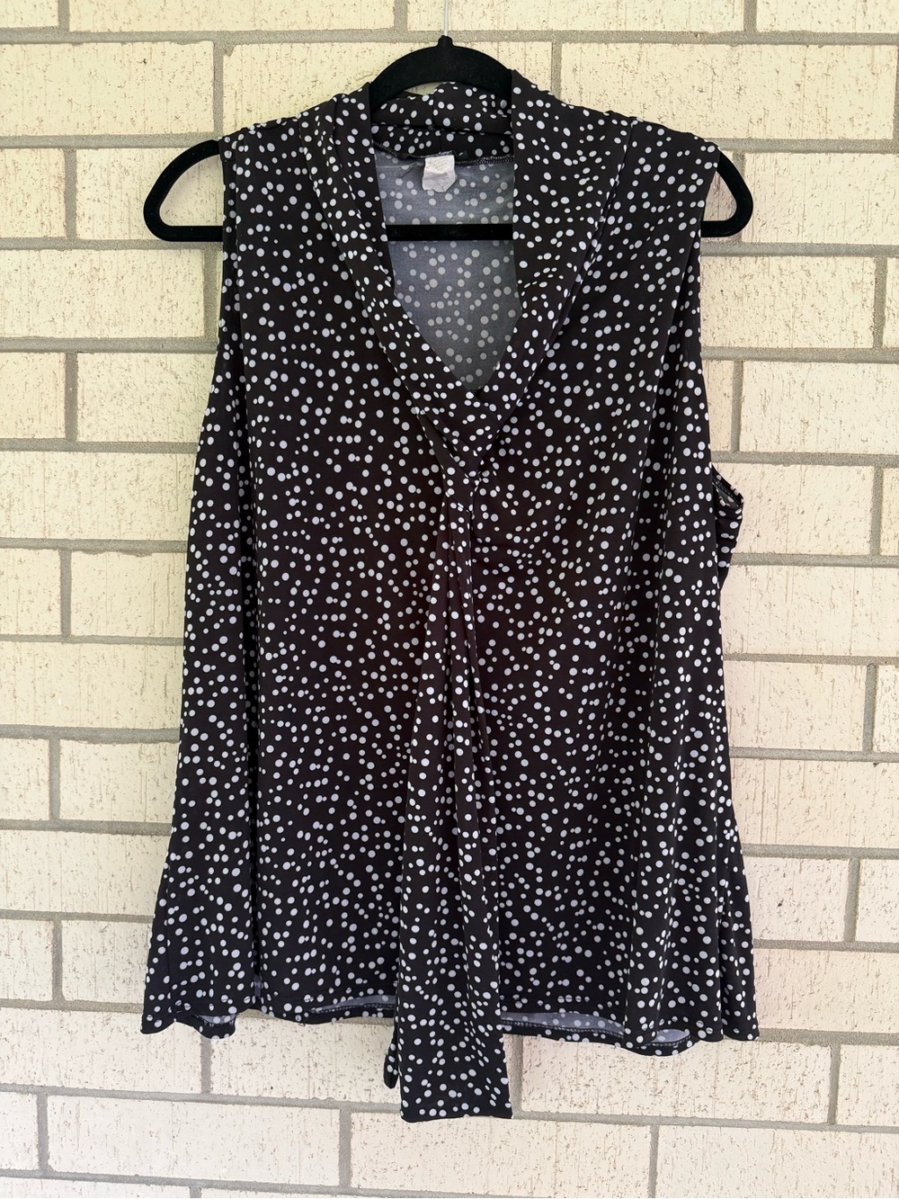 Dynamite Black Polka Dot Sleeveless V-Neck Tie Front Top